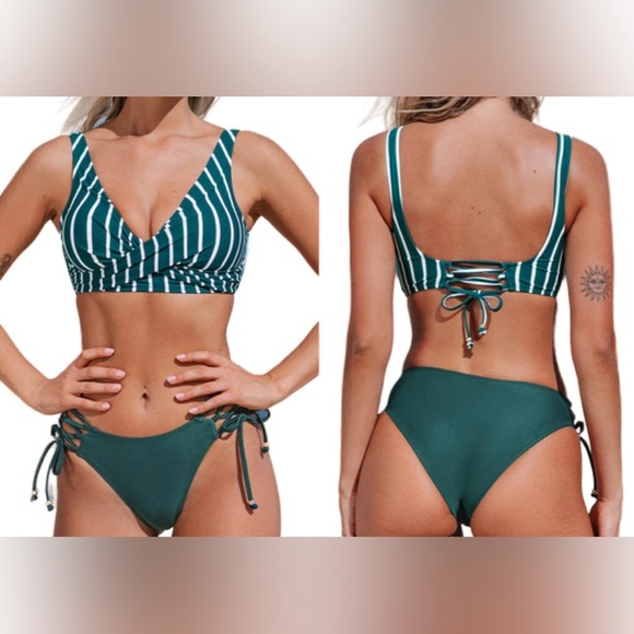 Cupshe Green and White Striped Bikini - Picture 4 of 11